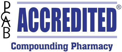 Logo for accredited compounding pharmacy with 'PCAB' on a white background for Town & Country Compounding