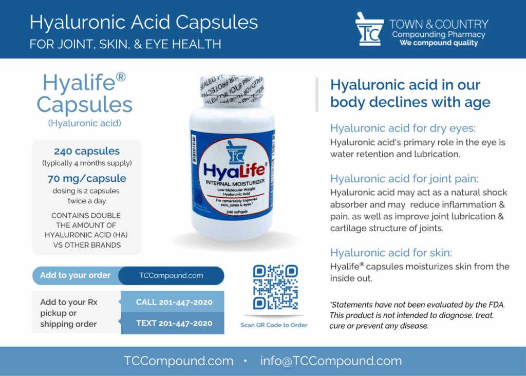 Hyalife- Hyaluronic Acid Capsules - All Benefits Skin Hair Joint Health Supplement New Jersey New York Nearby