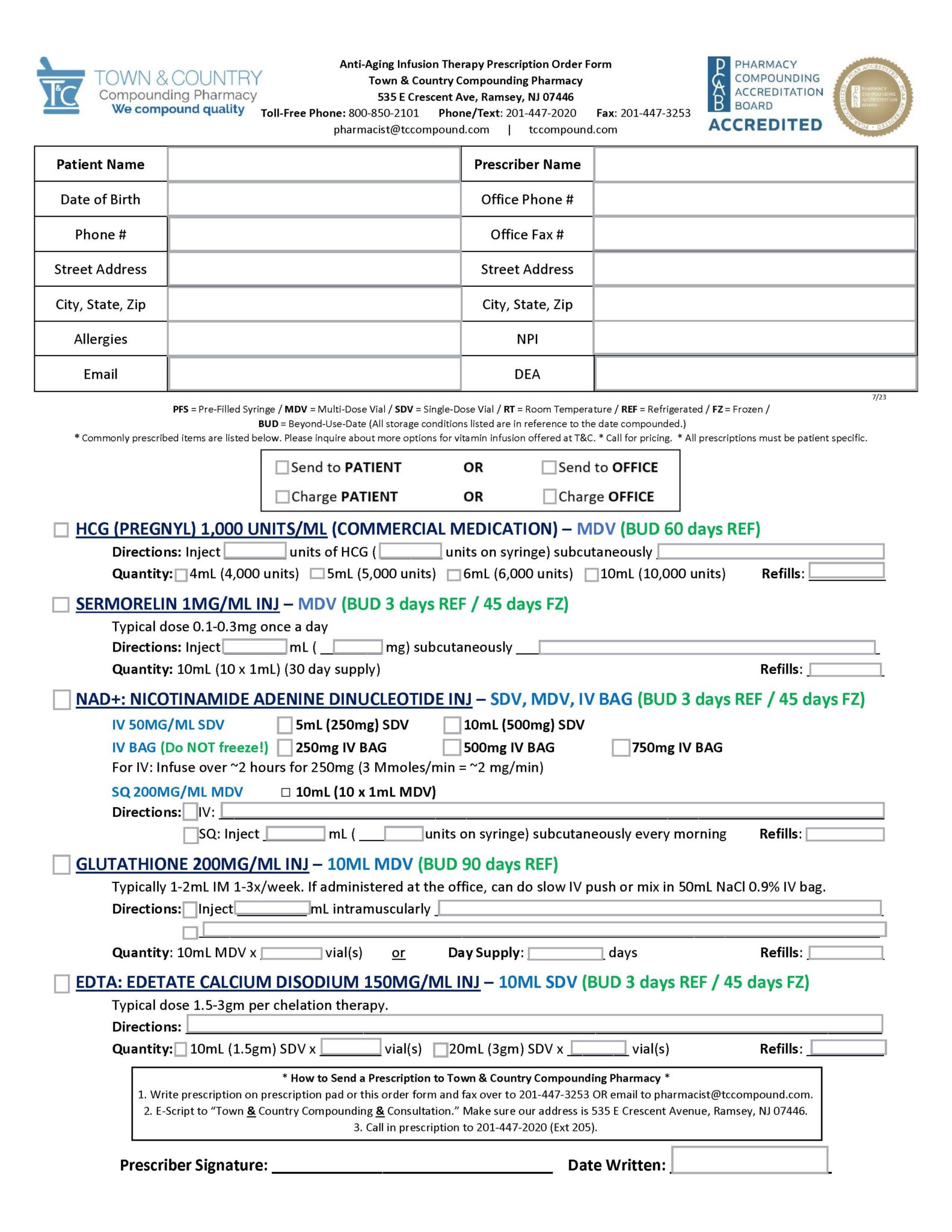 Anti-aging Infusion Therapy Order Form