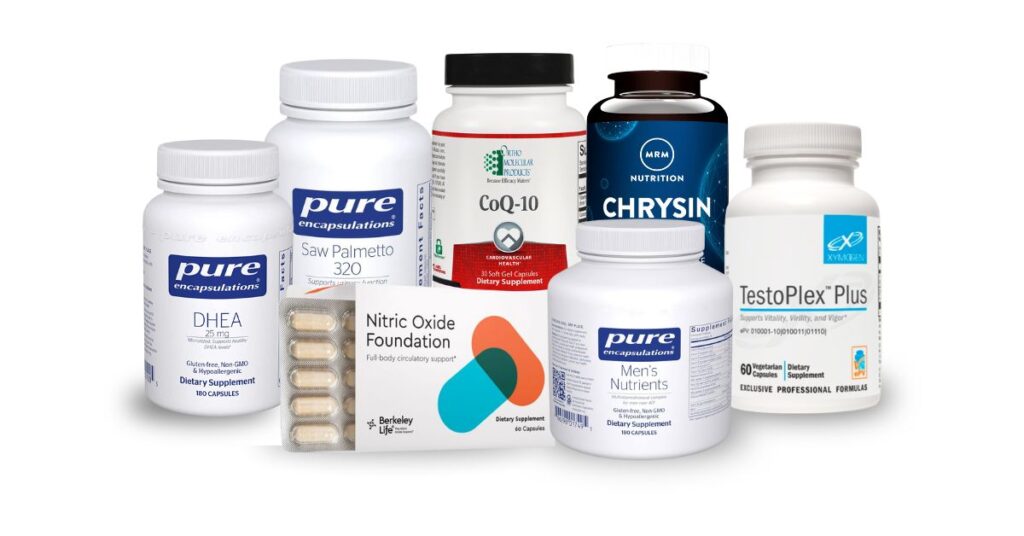 Mens health supplements DHEA, Saw Palmetto 320, CoQ-10, Chrysin, TestoPlex Plus, Nitric Oxide Foundation, Men's Nutrients