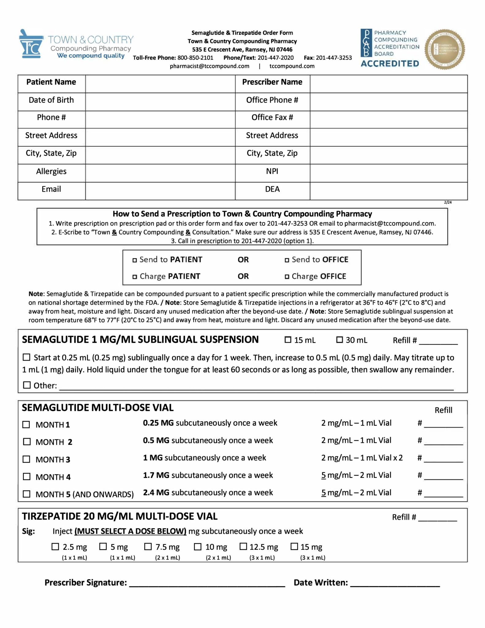 Semaglutide Tirzepatide GLP-1 Medication Prescription Rx Order Form 5.24