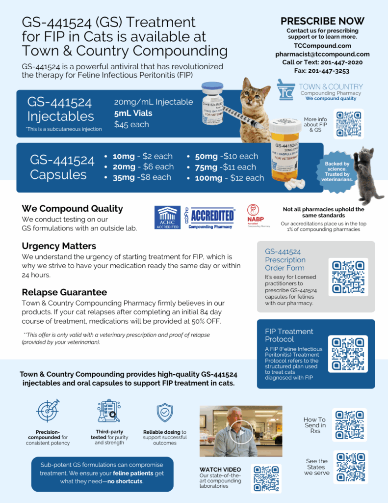 TCC GS-441524 cat FIP treatment Feline Infectious Peritonitis injection capsules new jersey new york nearby veterinary